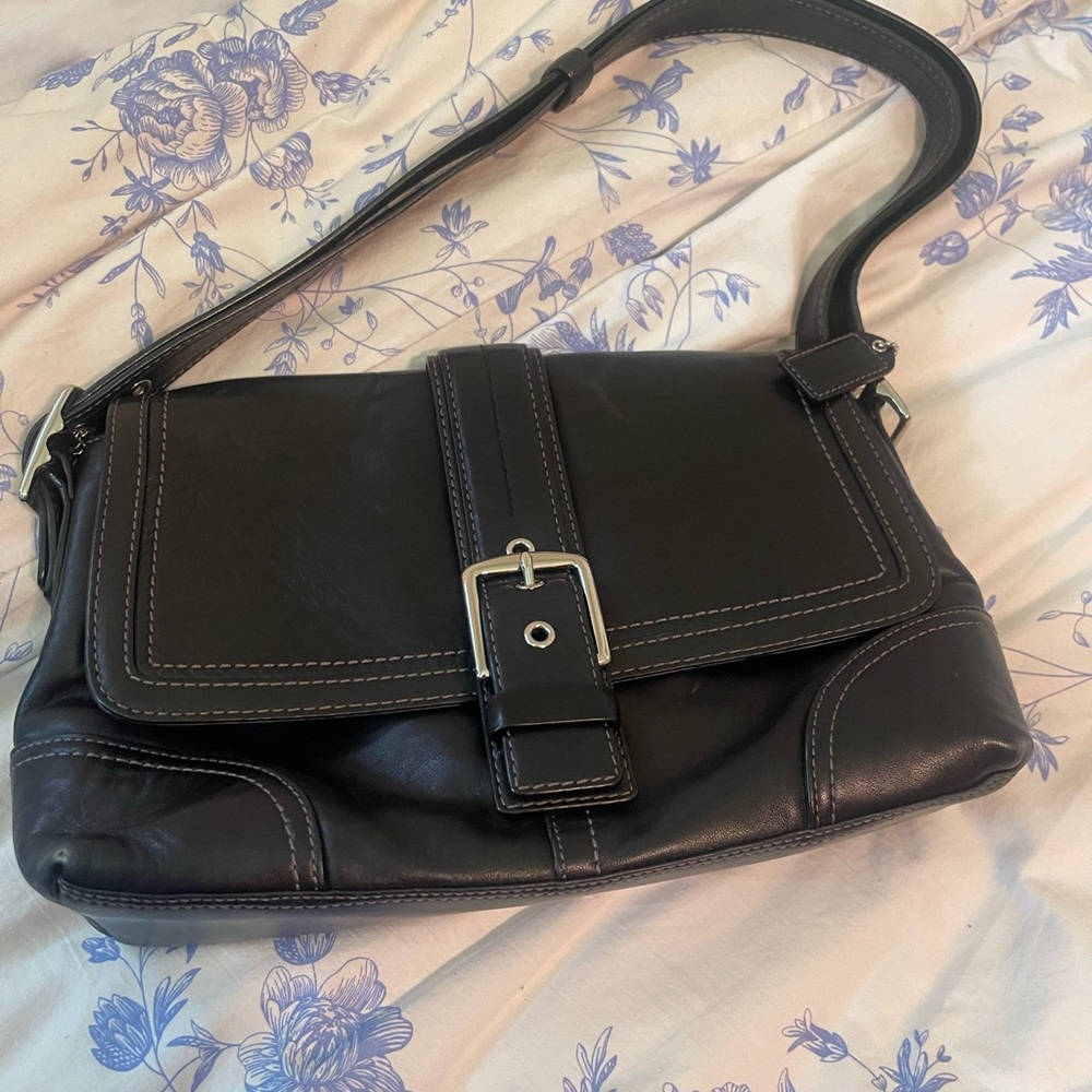 Coach Black Leather Shoulder Bag WITH Coach Wallet